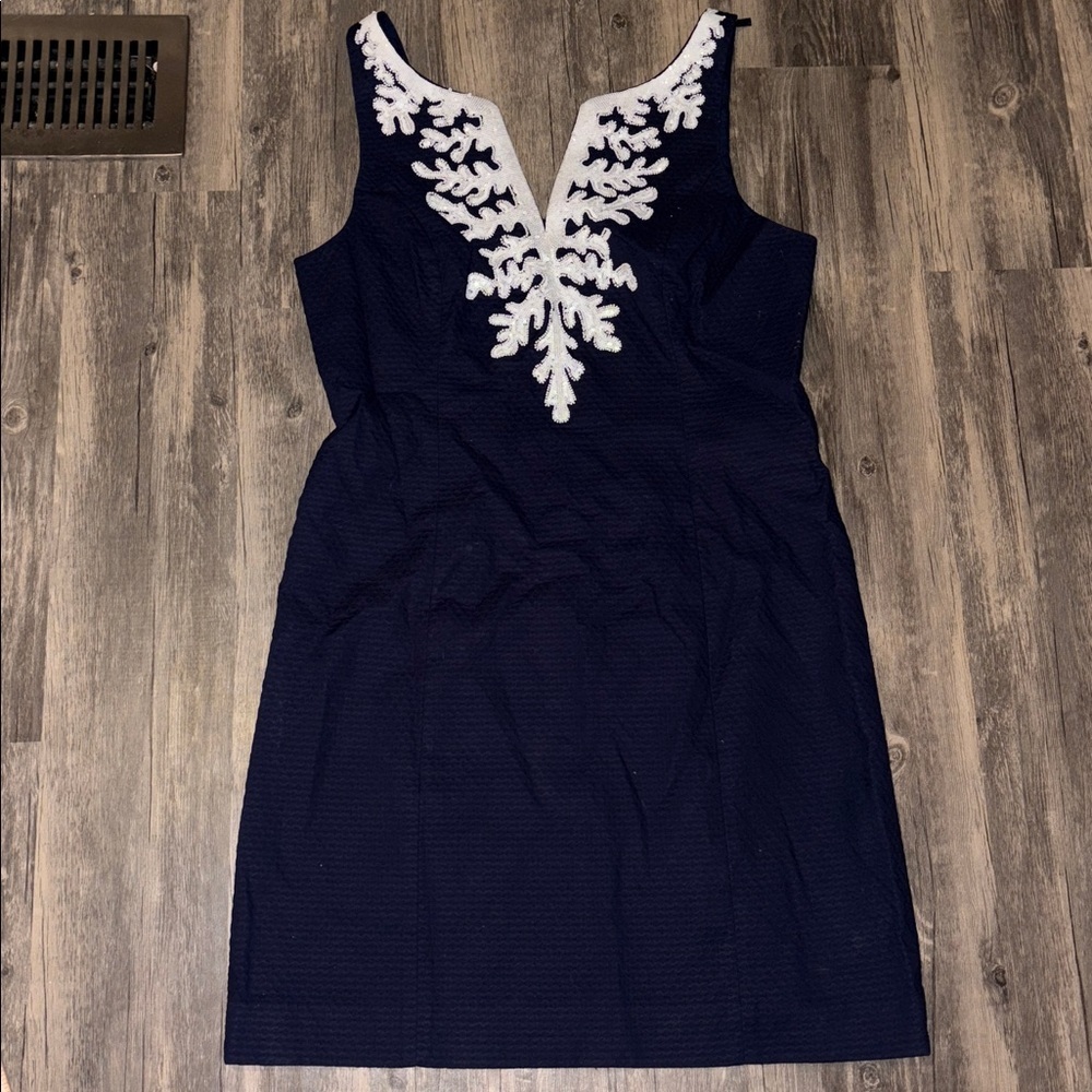 $258 Lilly Pulitzer GABBY SHIFT DRESS True Navy Embellished BEADED SZ 10 - Picture 5 of 11